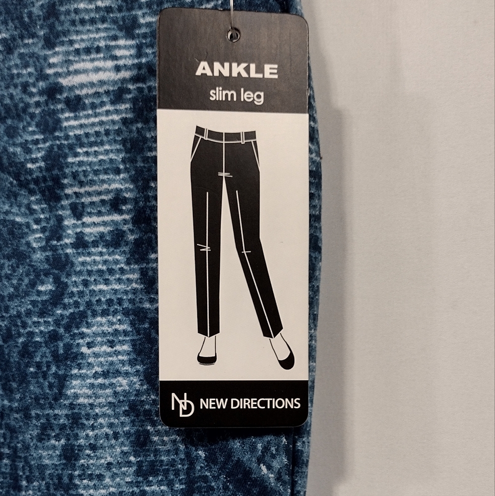 NWT New Directions Animal Print Pull On Pants Womens 12 Blue Boho Retro 90s Y2K - Picture 5 of 8